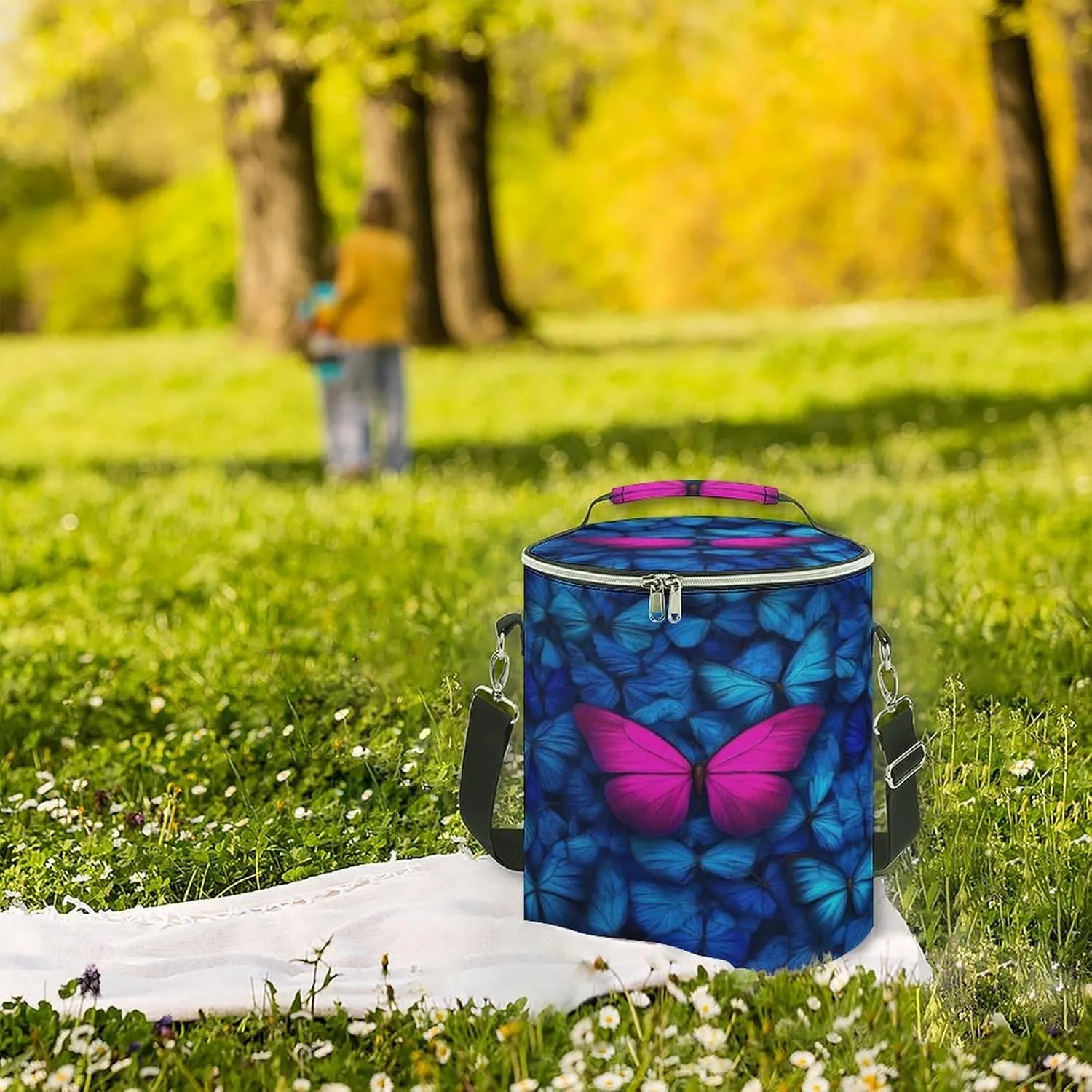 Collapsible Red And Blue Butterfly Insulated Backpack Cooler for Adults, Leak Proof Insulated Cooling Bag for Hiking Picnic Lunch Camping