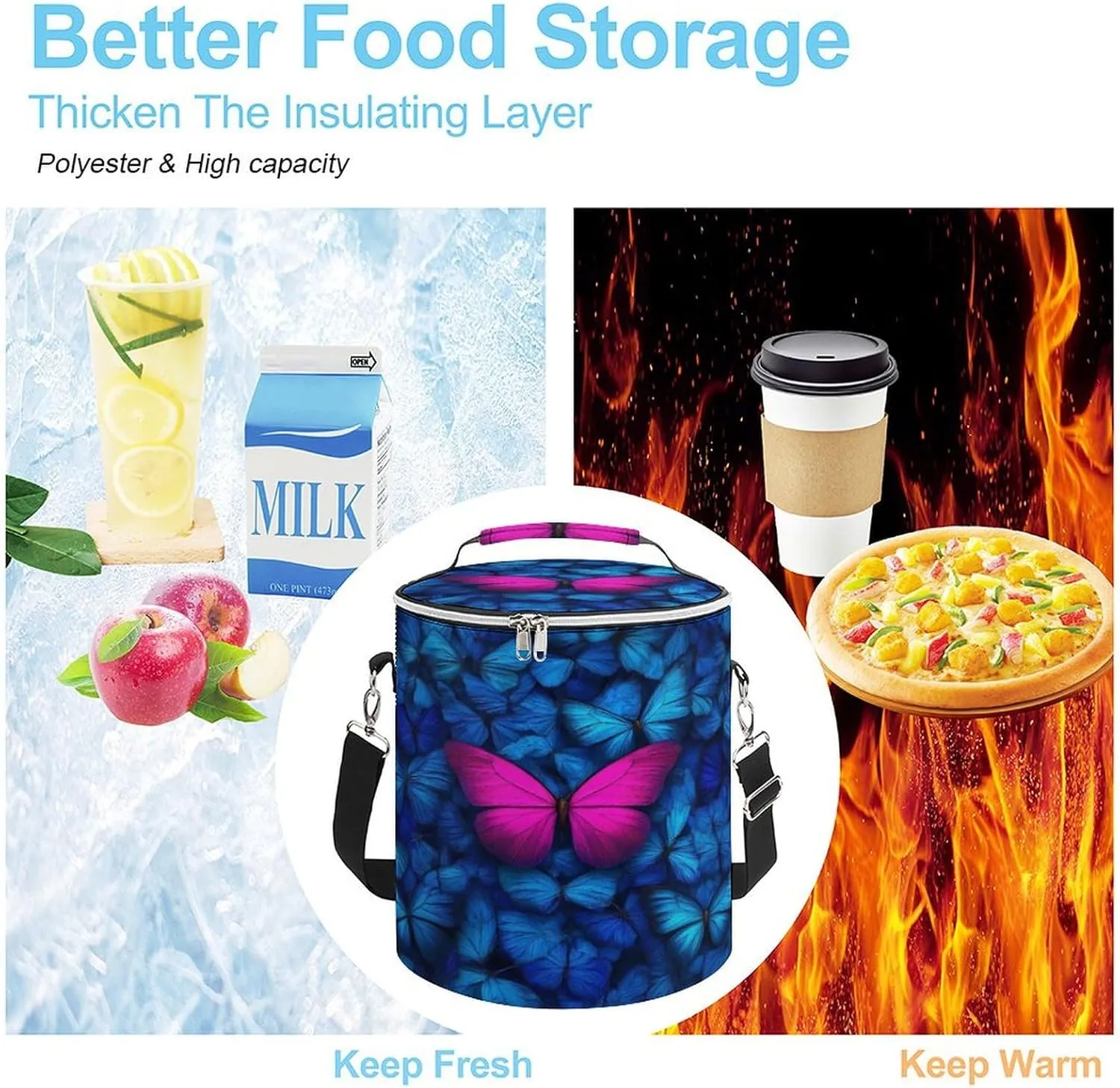 Collapsible Red And Blue Butterfly Insulated Backpack Cooler for Adults, Leak Proof Insulated Cooling Bag for Hiking Picnic Lunch Camping