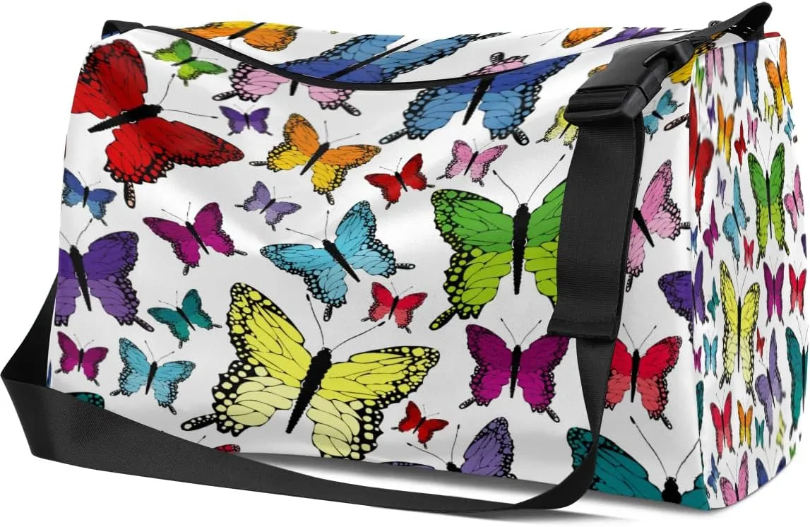 Colored Butterflies Small Gym Bag for Men Women Workout Sport Duffle Bag Waterproof Weekender Overnight Bag