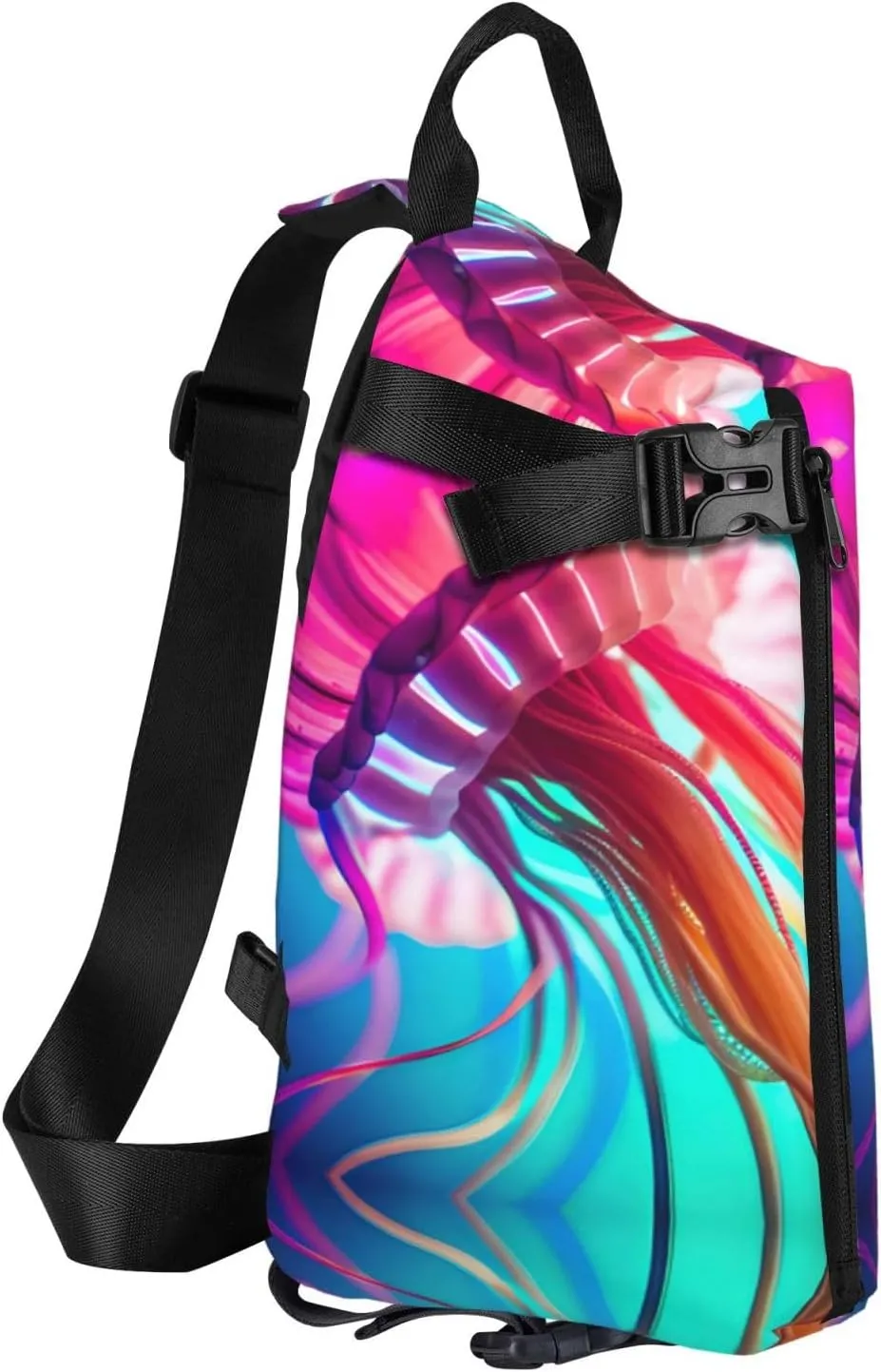 Colored Jellyfish Print Crossbody Backpack Casual Adjustable Bag Multifunctional Sling Backpack