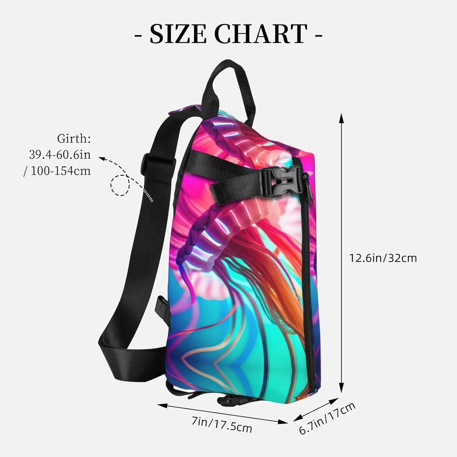 Colored Jellyfish Print Crossbody Backpack Casual Adjustable Bag Multifunctional Sling Backpack