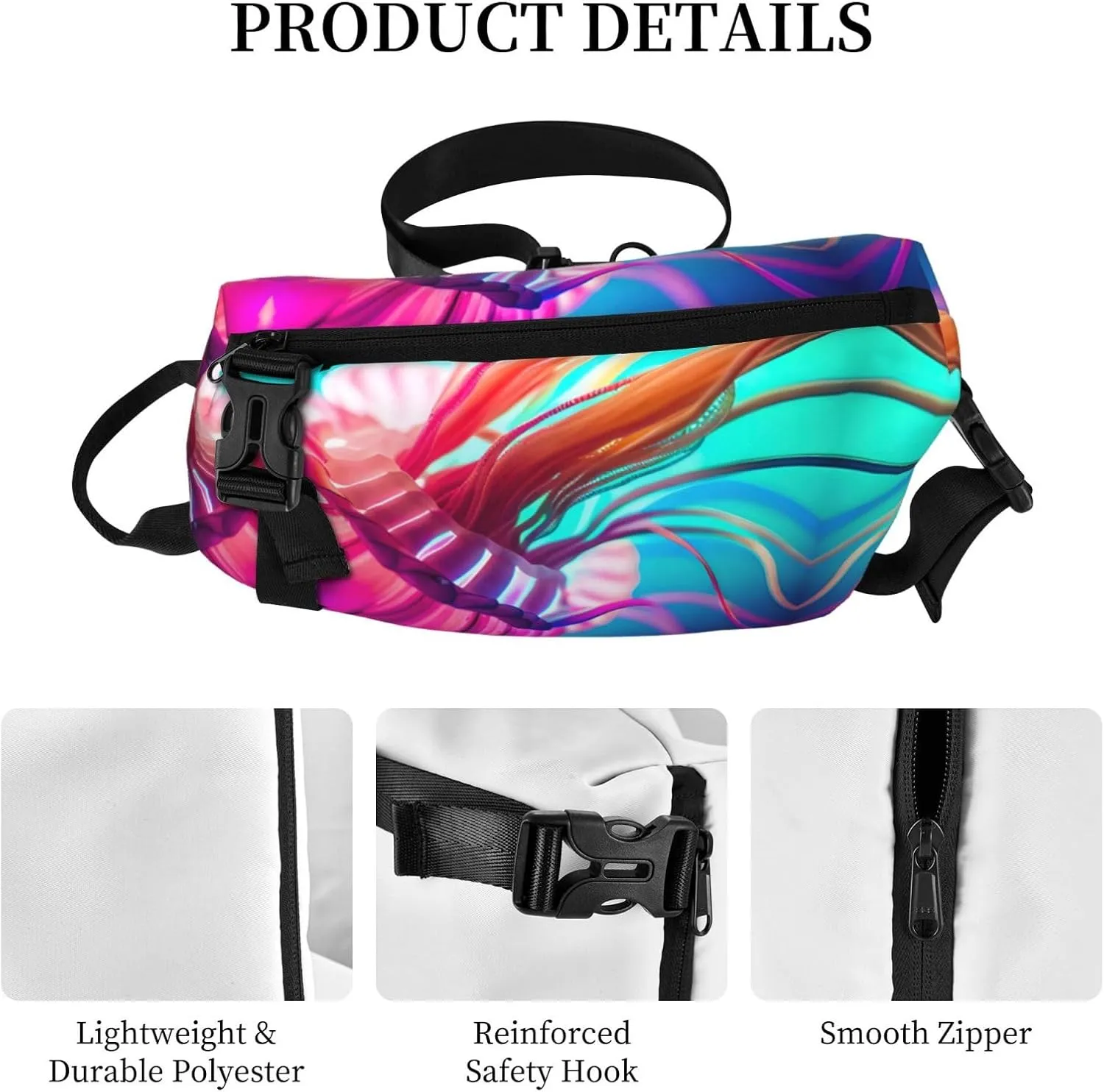 Colored Jellyfish Print Crossbody Backpack Casual Adjustable Bag Multifunctional Sling Backpack