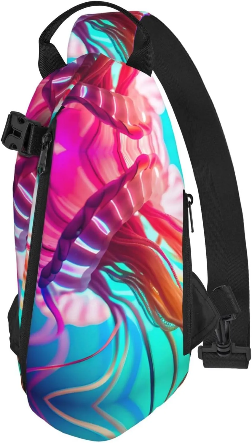 Colored Jellyfish Print Crossbody Backpack Casual Adjustable Bag Multifunctional Sling Backpack