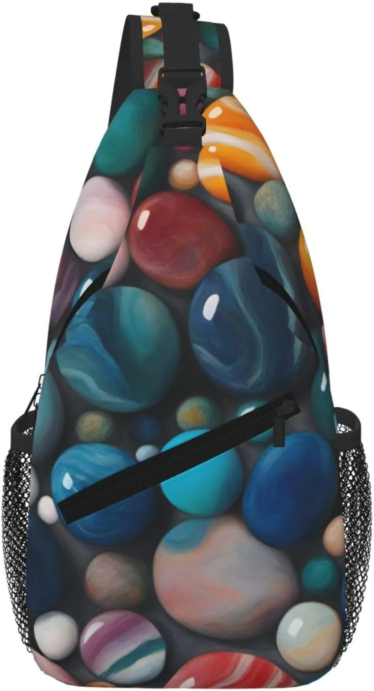 Colored Marble Fashion Print Crossbody Chest Bag - Adjustable Strap For Hiking And Working
