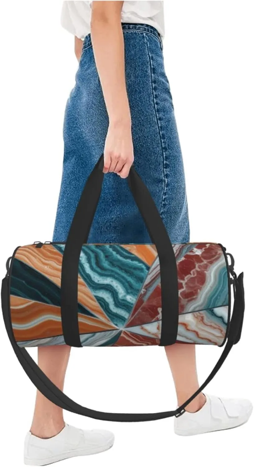 Colored marble Printed Travel Bag,Round Personal Item Storage bag,Foldie Duffel Bag for Traveling Vacation,Fitness,Sports