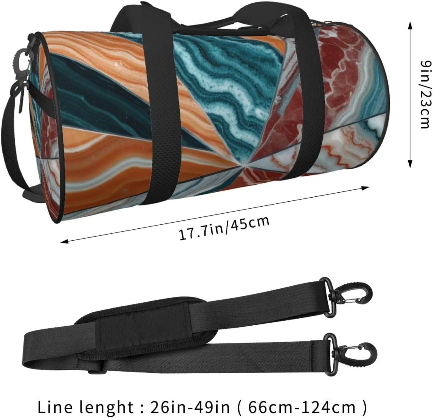 Colored marble Printed Travel Bag,Round Personal Item Storage bag,Foldie Duffel Bag for Traveling Vacation,Fitness,Sports