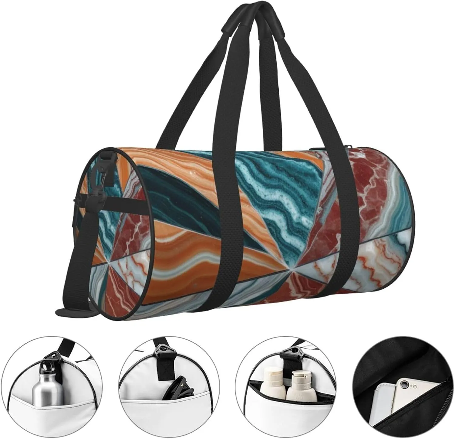 Colored marble Printed Travel Bag,Round Personal Item Storage bag,Foldie Duffel Bag for Traveling Vacation,Fitness,Sports