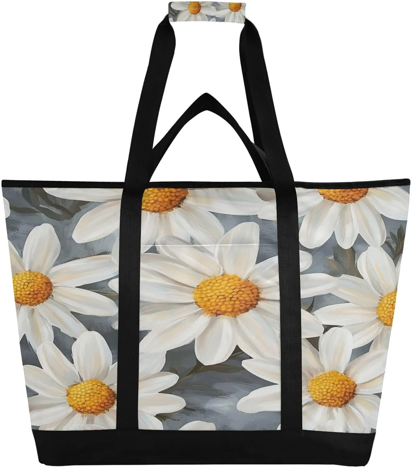 Colorful Daisy Reusable Insulated Lunchbox Cooler Bag, Leakproof Kitchen Grocery Bag Collapsible Portable Cooler Tote Bag for Picnic, Camping, Office, Travel