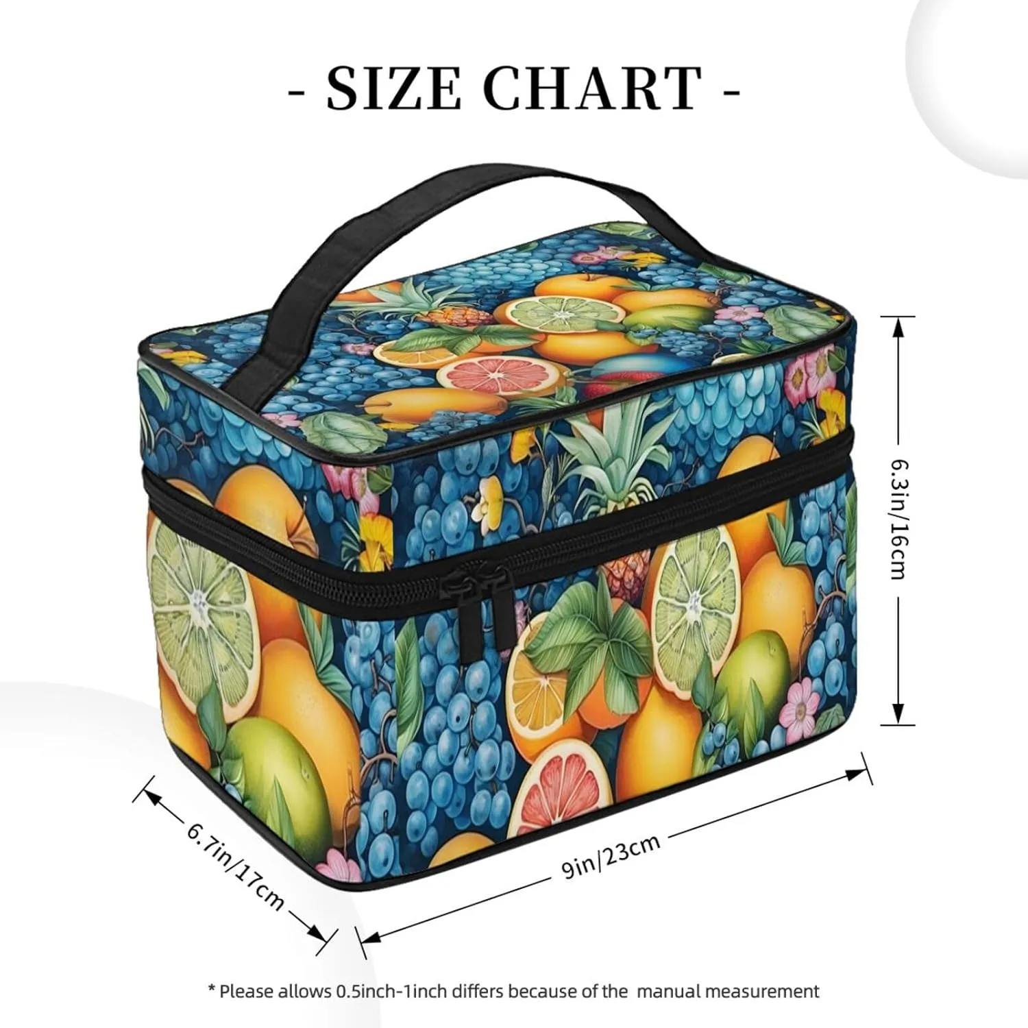 Colorful Fruits Makeup Bag for Women Travel Cosmetic Bag Large Makeup Case Portable Toiletry Skincare Organizer Bag