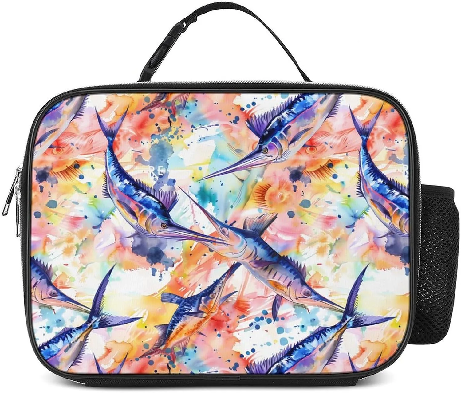 Colorful Marlin Sailfish Watercolor Insulated Lunch Bag Lightweight Lunch Box Meal Tote with Detachable Handle for Work Picnic
