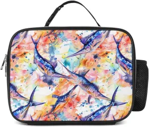Colorful Marlin Sailfish Watercolor Insulated Lunch Bag Lightweight Lunch Box Meal Tote with Detachable Handle for Work Picnic