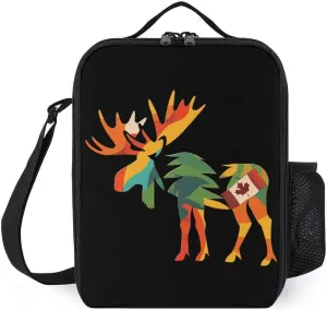 Colorful Moose Canada Flag Portable Lunch Bag Shoulder Bag Insulated Lunch Box Holder Tote Handbag For Work Office Travel