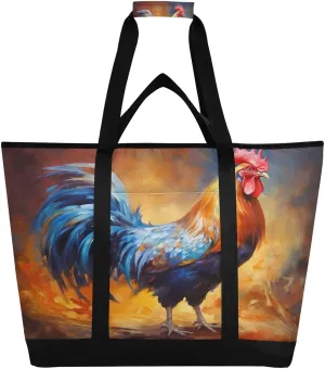 Colorful Rooster Reusable Insulated Lunchbox Cooler Bag, Leakproof Kitchen Grocery Bag Collapsible Portable Cooler Tote Bag for Picnic, Camping, Office, Travel