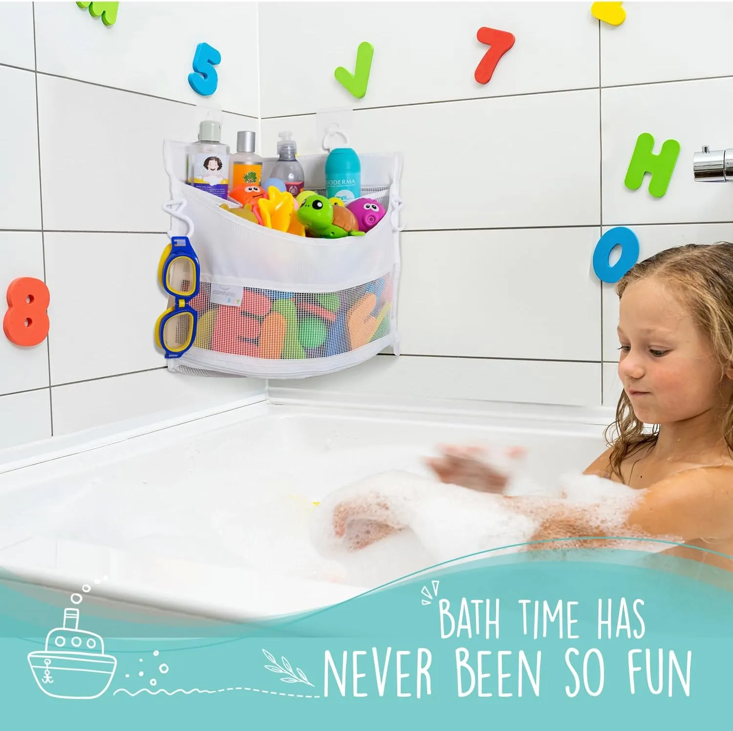Comfylife Mesh Bath Toy Holder Organizer – The Perfect Corner Bathtub Toy Storage & Bathroom or Shower Caddy – This Multi-use Net Bag Makes Baby Bath Toy Storage Easy – For Kids & Toddlers