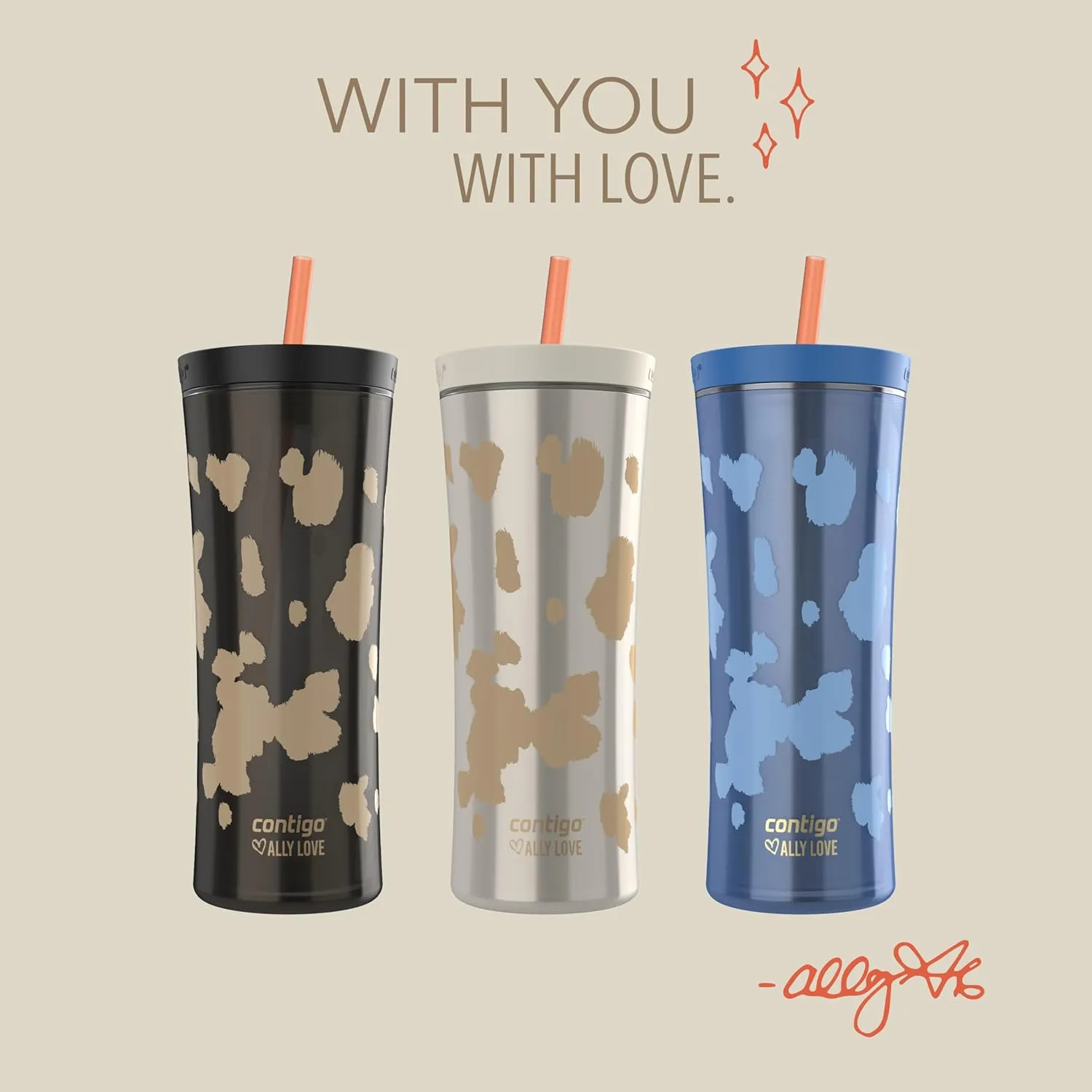 Contigo x Ally Love Shake & Go Tumbler, Autoclose, Blender bottle, protein shaker bottle, 20oz, Oatmilk