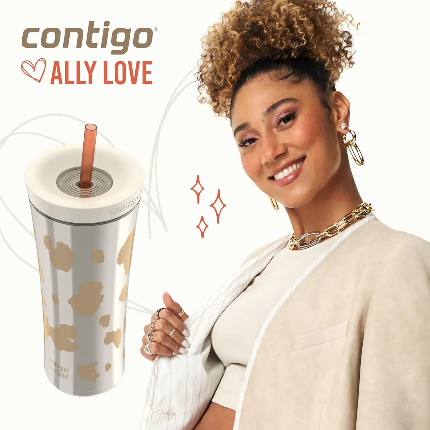 Contigo x Ally Love Shake & Go Tumbler, Autoclose, Blender bottle, protein shaker bottle, 20oz, Oatmilk