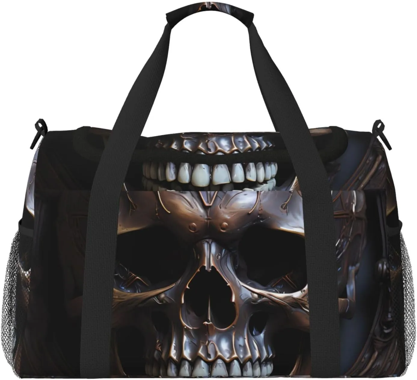 Copper-Colored Skull Hand Travel Bag.Fashionable Design, Large Storage Capacity, Suitable For Business Trips And Short Trips.