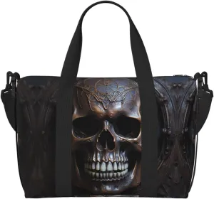copper-colored skull Women's Hand-held Crossbody Travel Bag, Casual Handbag with Zipper, Suitable for Work, Travel, Fitness, Travel