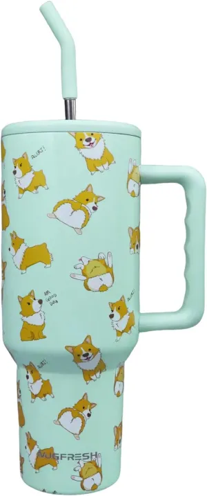 Corgi Tumbler, Gifts for Corgi Lovers 40 oz Insulated Tumbler with Handle and Straw Cup Holder Friendly Travel Mug Stainless Steel Water Bottle