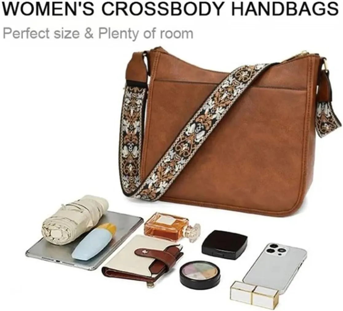 Cornfloweri Women's Versatile Leather Crossbody Bag, Handmade Adjustable Colorful Straps Crossbody Leather Bags & Purse (White)