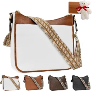 Cornfloweri Women's Versatile Leather Crossbody Bag, Handmade Adjustable Colorful Straps Crossbody Leather Bags & Purse (White)