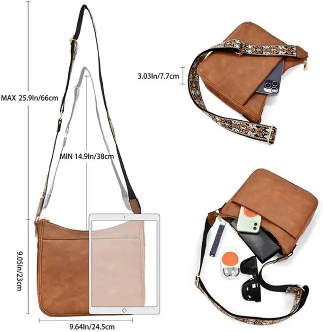 Cornfloweri Women's Versatile Leather Crossbody Bag, Handmade Adjustable Colorful Straps Crossbody Leather Bags & Purse (White)
