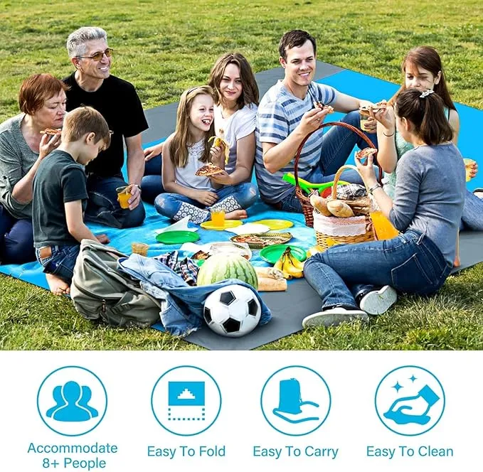 covacure Beach Blanket Waterproof Sandproof 79”X 83"- Large Beach Blanket Sandproof Fits for 4 Adults, Waterproof Beach Mat with 3 Zipper Pocket, Outdoor Beach Mat for Travel, Camping, Hiking