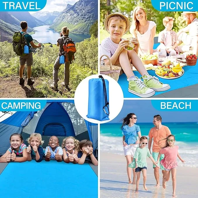 covacure Beach Blanket Waterproof Sandproof 79”X 83"- Large Beach Blanket Sandproof Fits for 4 Adults, Waterproof Beach Mat with 3 Zipper Pocket, Outdoor Beach Mat for Travel, Camping, Hiking