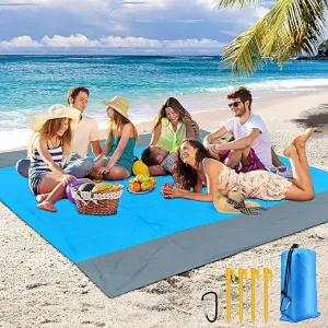 covacure Beach Blanket Waterproof Sandproof 79”X 83"- Large Beach Blanket Sandproof Fits for 4 Adults, Waterproof Beach Mat with 3 Zipper Pocket, Outdoor Beach Mat for Travel, Camping, Hiking