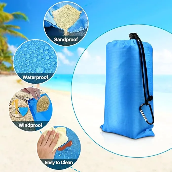 covacure Beach Blanket Waterproof Sandproof 79”X 83"- Large Beach Blanket Sandproof Fits for 4 Adults, Waterproof Beach Mat with 3 Zipper Pocket, Outdoor Beach Mat for Travel, Camping, Hiking