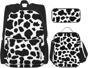 Cow Spots Pattern Cow Print Multifunctional Pocket Backpack Crossbody Lunch Bag Pencil Case 3Pcs Set Large Capacity Backpack