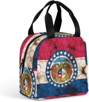 Cracked Soil Missouri Flag Reusable Lunch Bento Box Insulated Portable Handbags for Office Work Picnic for Men Women