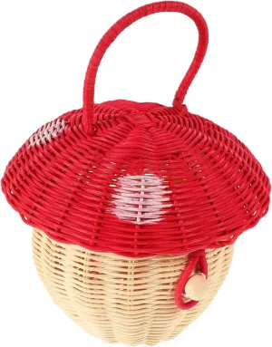 Crafted Rattan Mushroom Handbag Handbag Decor for Boys and Girls Photo Prop Adorable Woven Basket Purse Random
