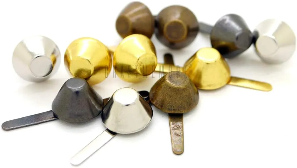 CRAFTMEMORE Cone Brads Purse Feet Handbag Flat Nailheads Spike Prong Studs Avail in Multiple Sizes 100 PCS (15 mm (≈5/8"), Gunmetal)