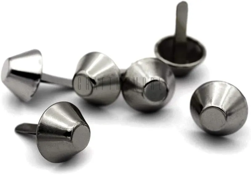 CRAFTMEMORE Cone Brads Purse Feet Handbag Flat Nailheads Spike Prong Studs Avail in Multiple Sizes 100 PCS (15 mm (≈5/8"), Gunmetal)