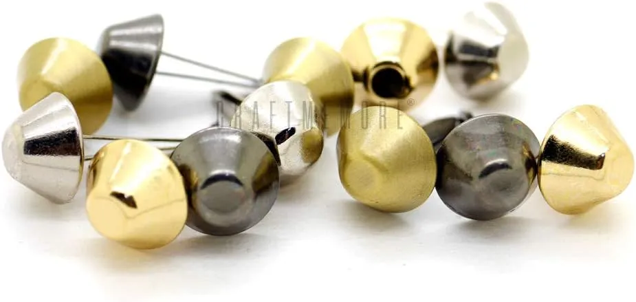 CRAFTMEMORE Cone Brads Purse Feet Handbag Flat Nailheads Spike Prong Studs Avail in Multiple Sizes 100 PCS (15 mm (≈5/8"), Gunmetal)
