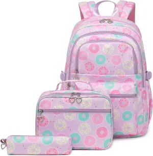 Createy Kids Backpack for Girls Backpack with Lunch Box Elementary Primary Middle School Bag Teens Bookbags Set
