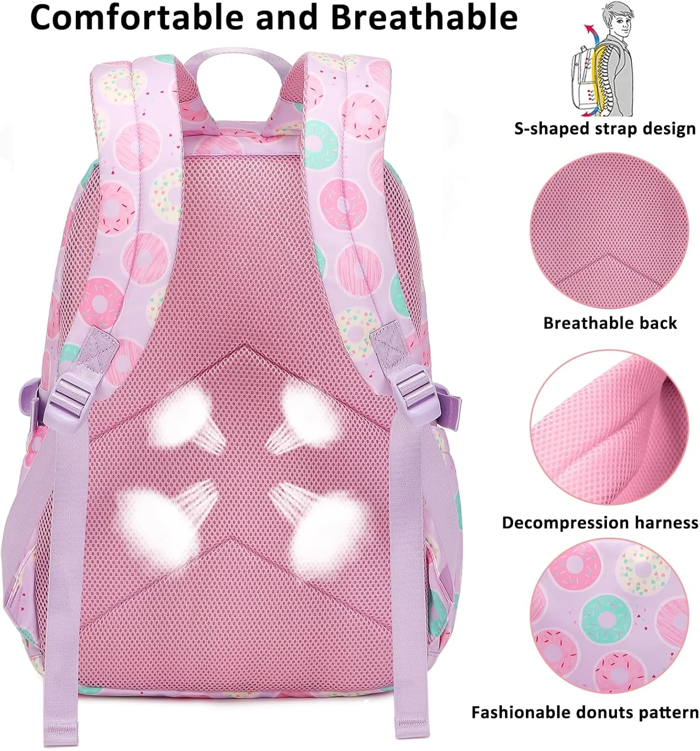 Createy Kids Backpack for Girls Backpack with Lunch Box Elementary Primary Middle School Bag Teens Bookbags Set