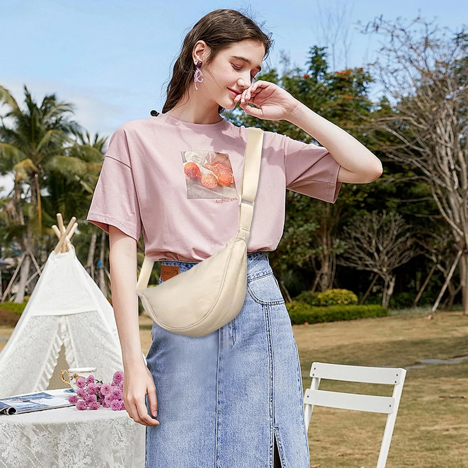 Crescent Bag Nylon Crossbody Bags for Women Men Trendy Lightweight Small Sling Bag Shoulder Purses Dumpling Bag