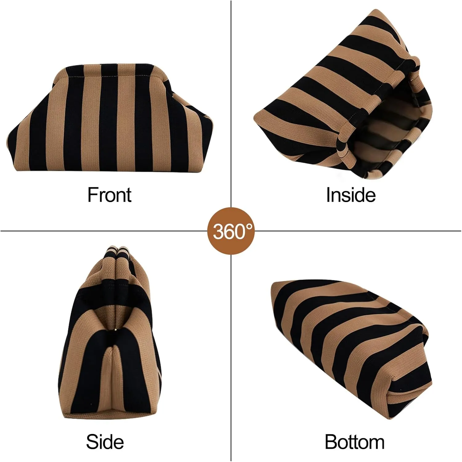 Crochet Clutch Purses for Women Dumpling Bag Woven Beach Cutch Evening Handbags Striped Cloud Purse