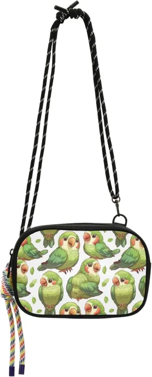 Crossbody Bag Cute Green Parrot Bird Phone Purse Small Handbag