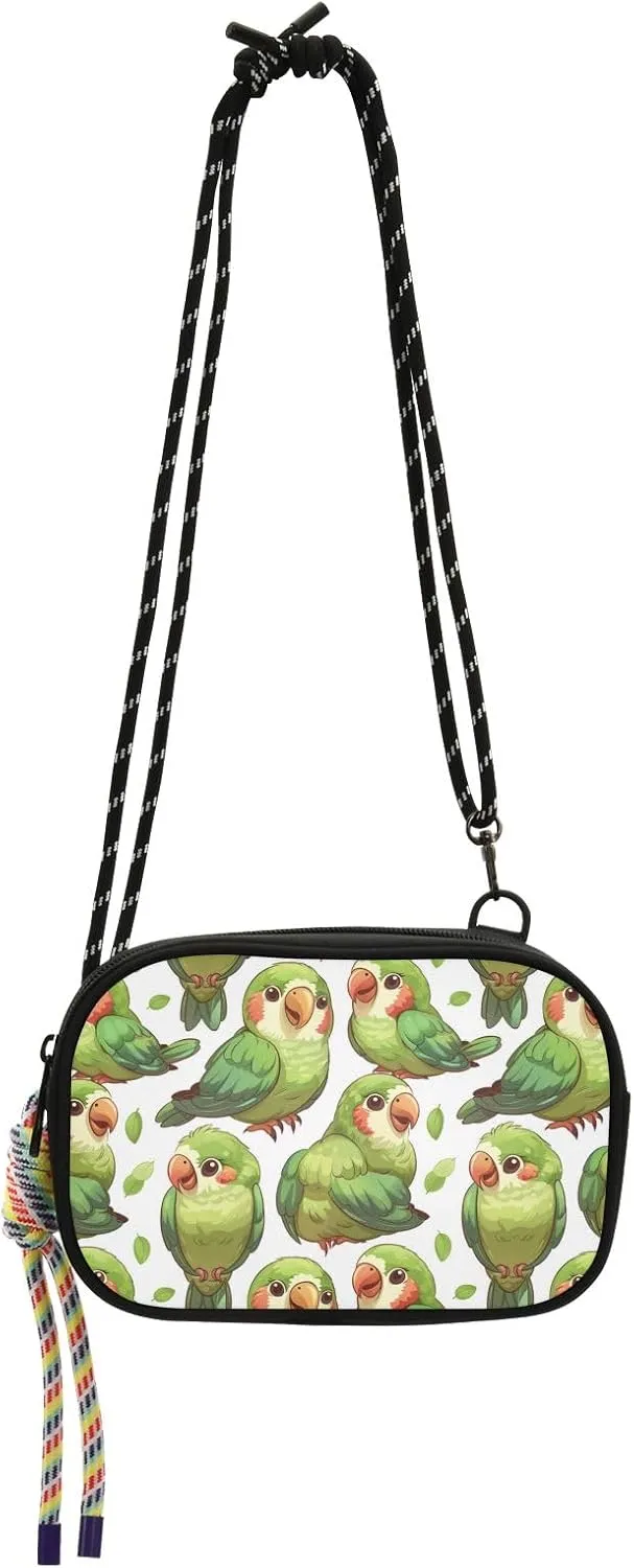 Crossbody Bag Cute Green Parrot Bird Phone Purse Small Handbag