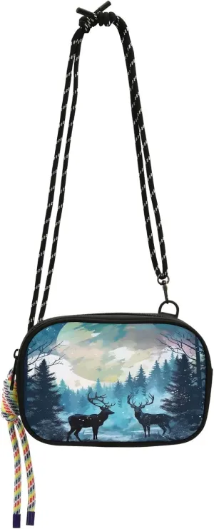 Crossbody Bag Deer Couple in Forest Pattern Phone Purse Small Handbag