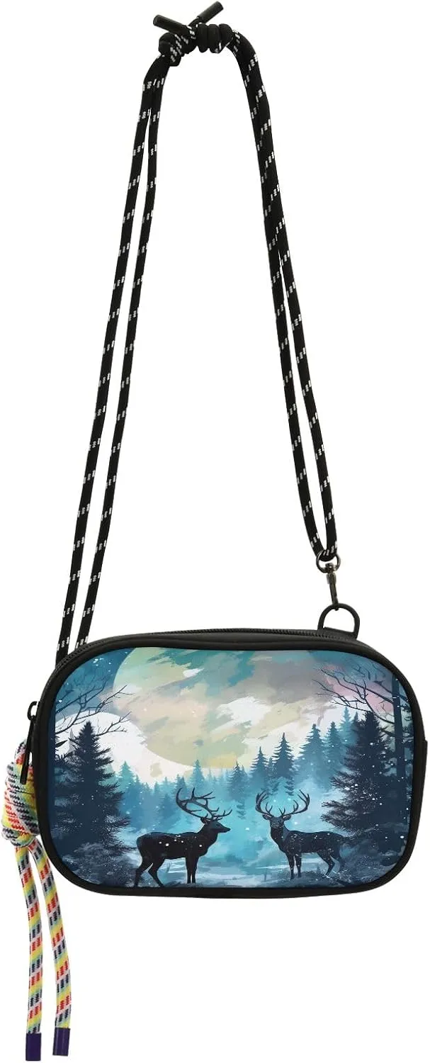 Crossbody Bag Deer Couple in Forest Pattern Phone Purse Small Handbag