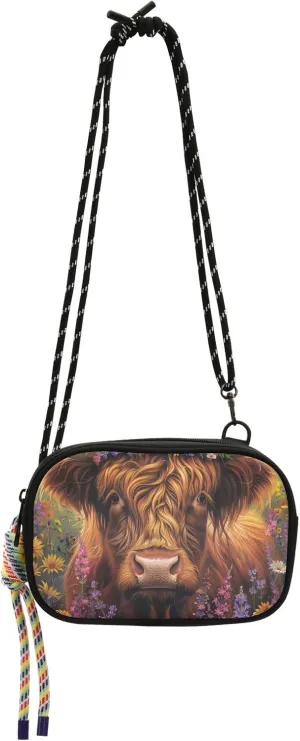 Crossbody Bag Furry Highland Cow Phone Purse Small Handbag