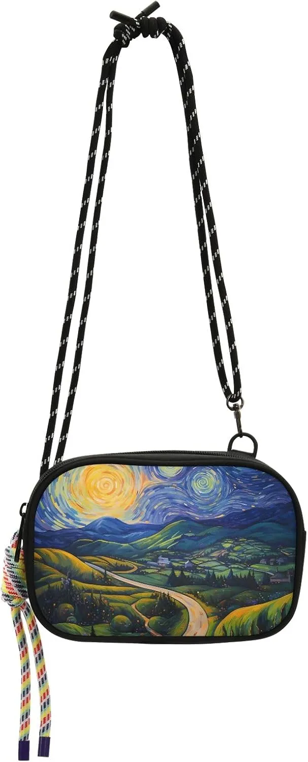 Crossbody Bag Village Path in Starry Night Oil Painting Phone Purse Small Handbag