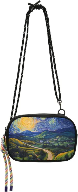 Crossbody Bag Village Path in Starry Night Oil Painting Phone Purse Small Handbag