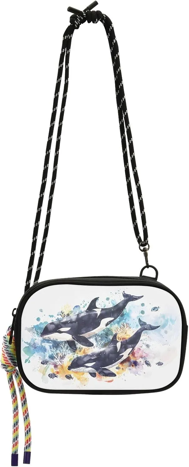Crossbody Bag Watercolor Killer Whales and Fish under The Sea Phone Purse Small Handbag