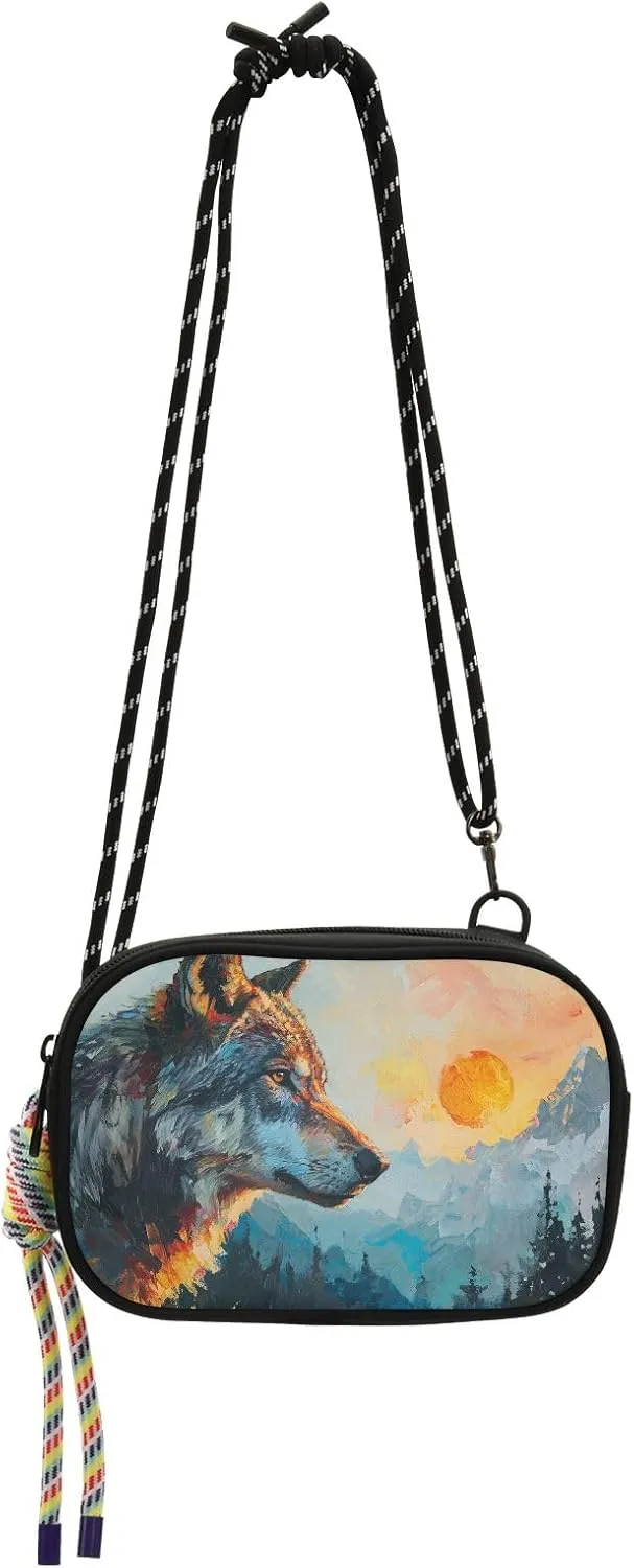 Crossbody Bag Wolf in The Sunrise Pattern Phone Purse Small Handbag