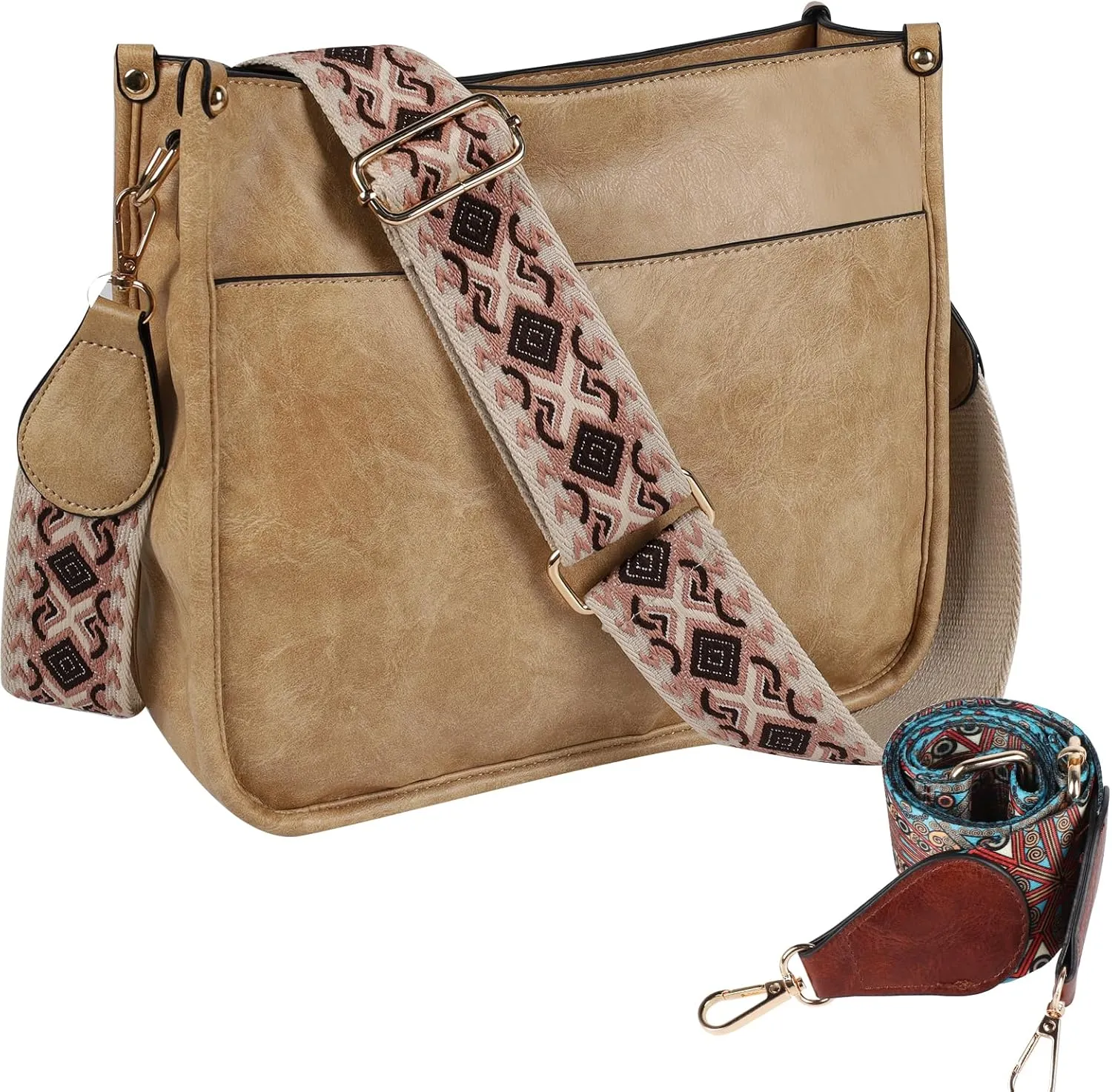 Crossbody Bags for Women Leather Hobo Handbags with 2pcs Adjustable Guitar Strap